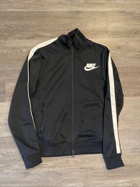 Nike Sportswear Black Track Jacket with White Stripe Accents